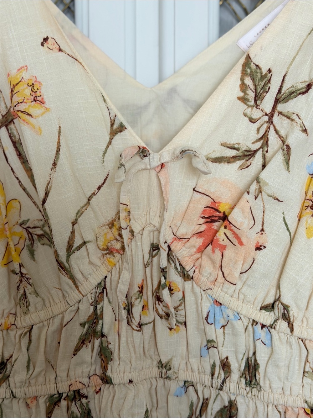 LC Lauren Conrad Cream Floral Tiered Midi Dress - Picture 4 of 5
